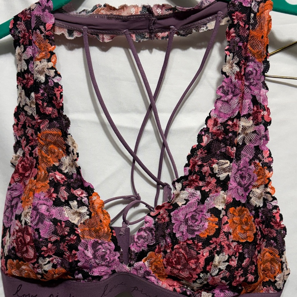 PINK Victoria's Secret Purple Floral & Black Metallic Lace Bralettes - Picture 3 of 9